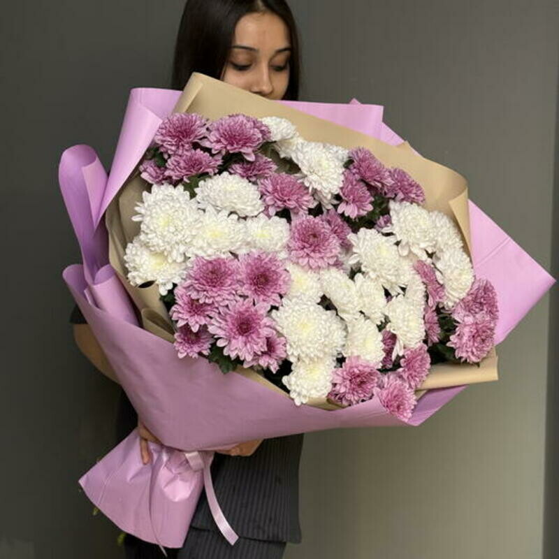 Букет из 11 кустовых хризантем микс, делюкс