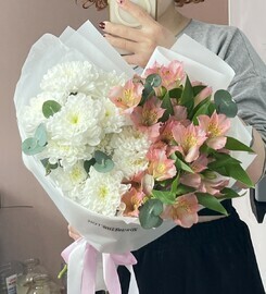 Дуо букет альстромерия и кустовая хризантема