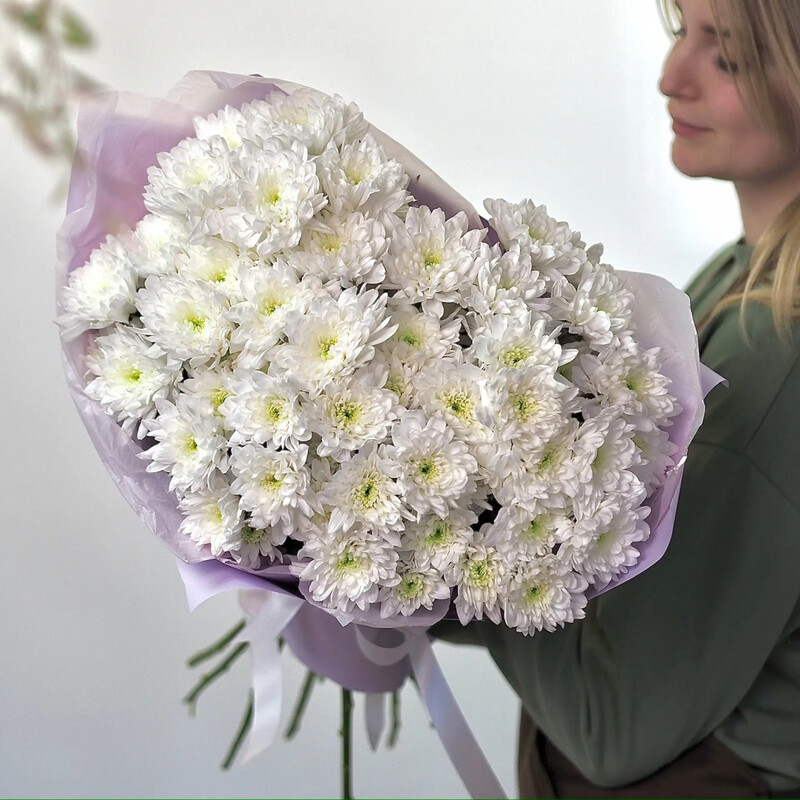 Букет из 9 белых кустовых хризантем , стандартный
