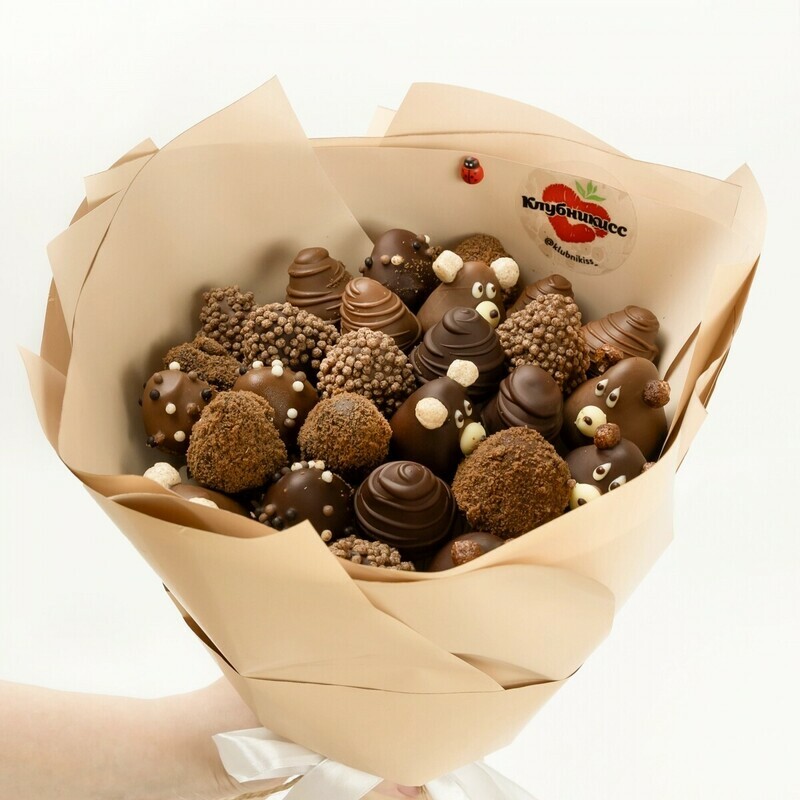 Buket "Barni" s klubnikoj v shokolade (ot 18 do 22 klubnik), standart