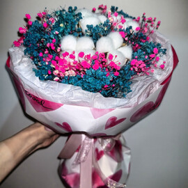 Букет из гипсофилы и хлопка " кругляш"