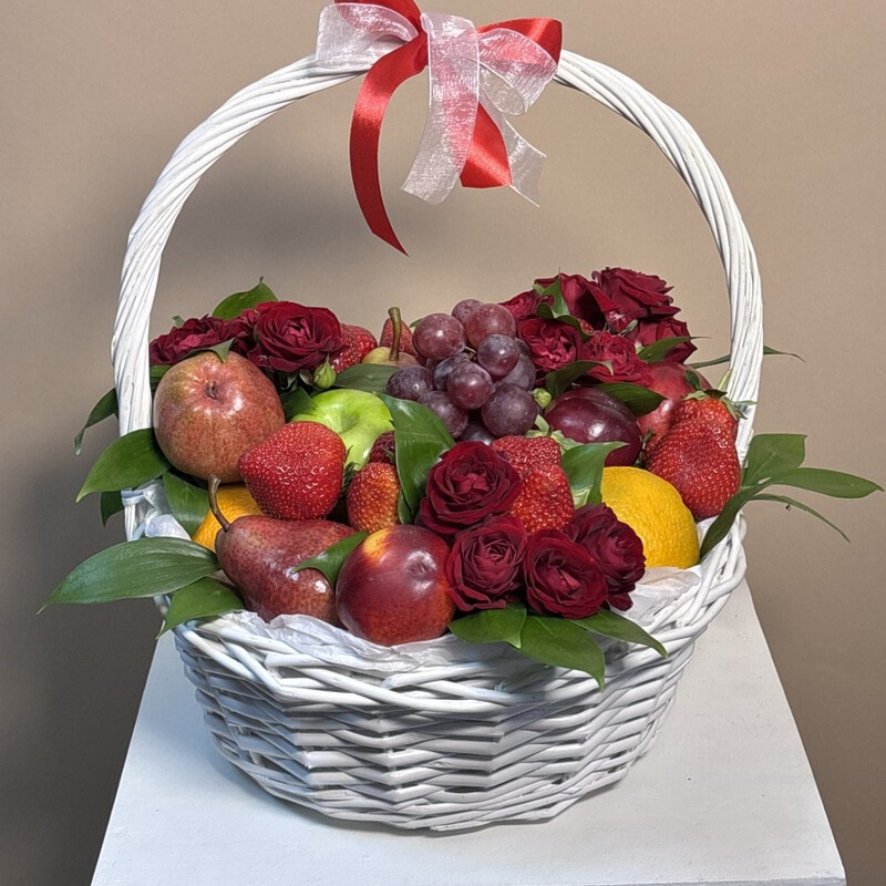 Корзина с фруктами и цветами , стандартный