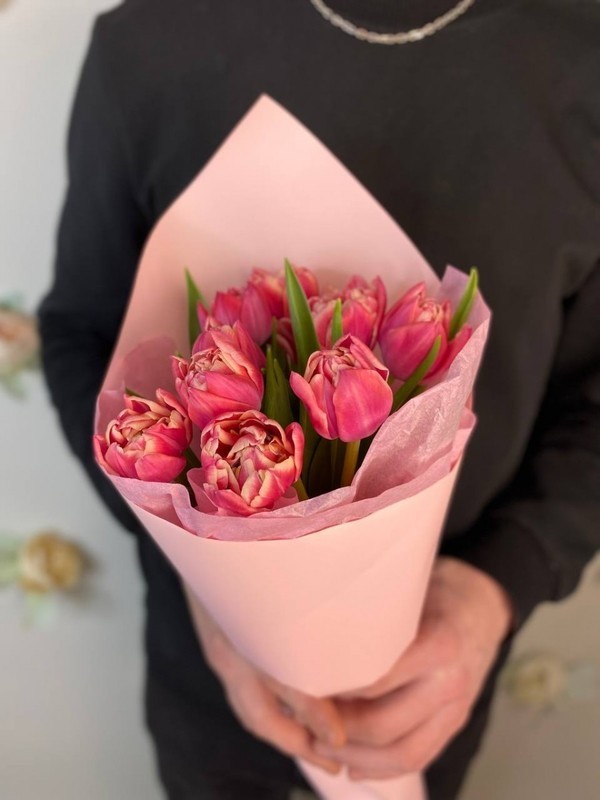 букет пионовидных тюльпанов, пионовидные тюльпаны розовые 9шт