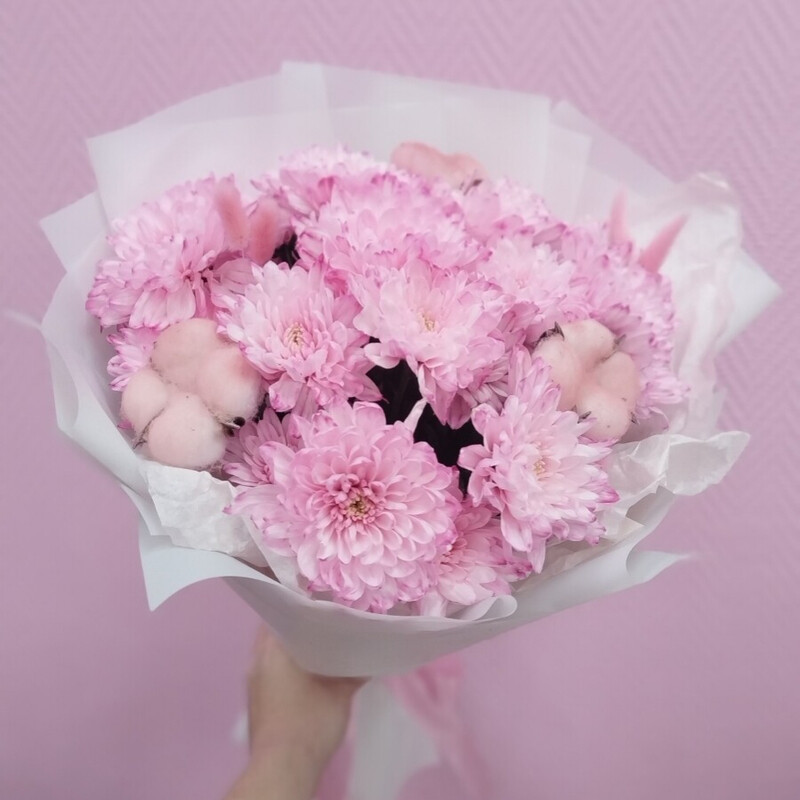 Розовые хризантемы с хлопком, розовые хризантемы