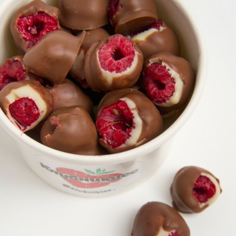Малина в белом и молочном шоколаде свежемороженая 400 гр, стандартный