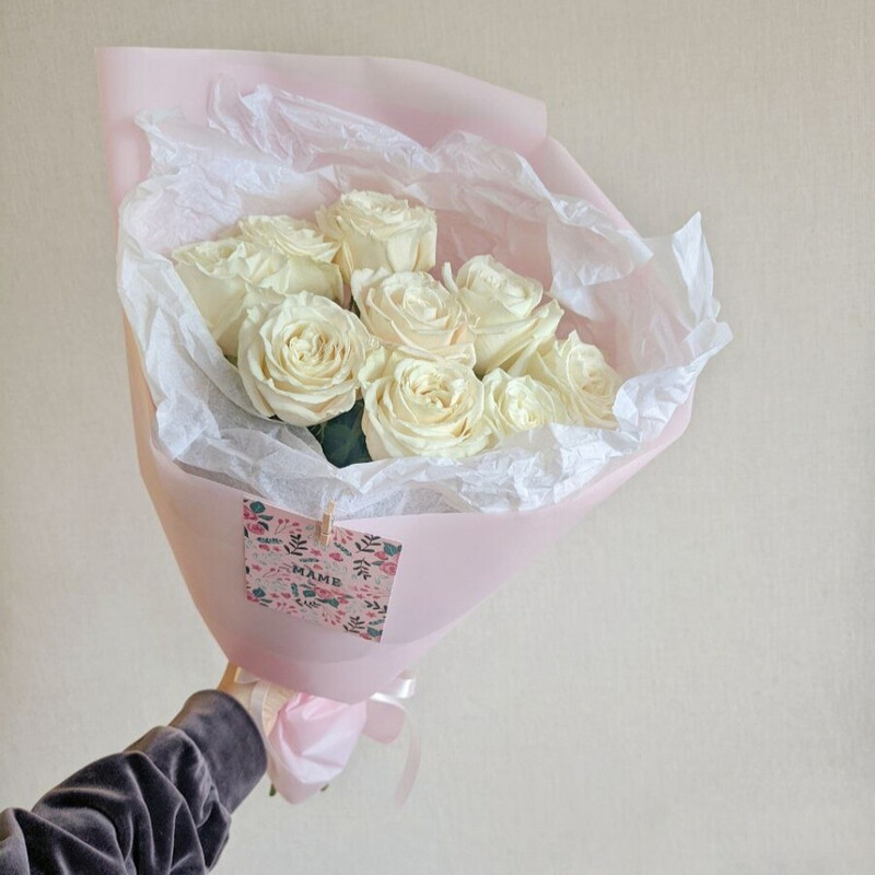 Букет из белых роз 9 штук, стандартный