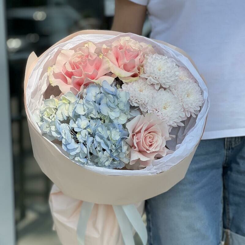 Букет Гортензия и французские розы, стандартный