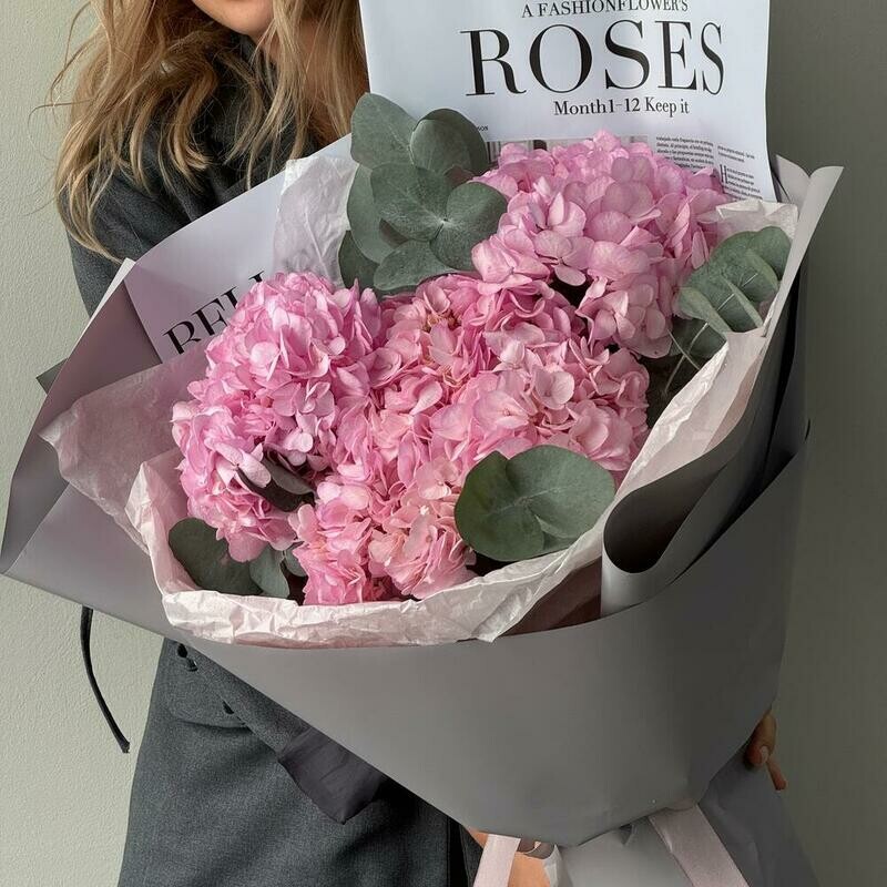 Моно букет из розовых гортензий Колумбия, стандартный