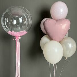 Баблз с перьями и набор Шаров «Пыльная Роза»