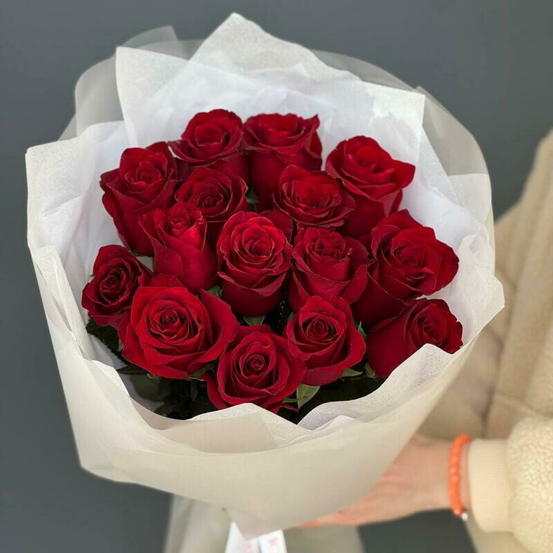 Красное моно из эквадорской роз 15, стандартный