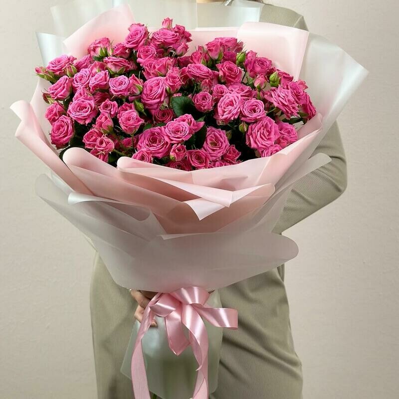 Яркий букет розовых роз, 19 веток, яркий букет розовых роз, 19 веток