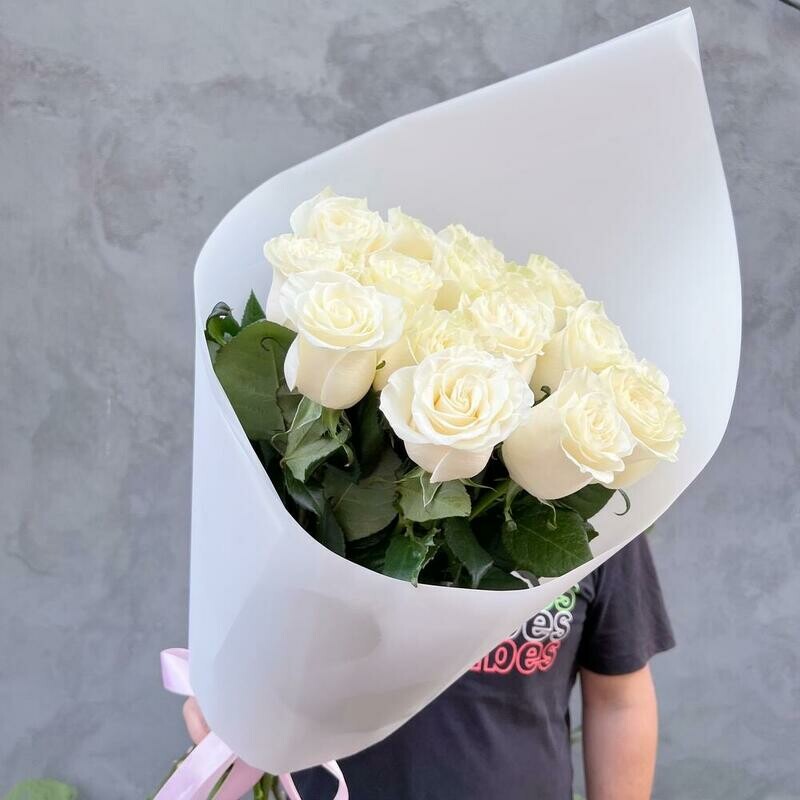 Букет из 15 белых роз Эквадор Мондиаль 60 см, букет из 15 белых роз эквадор мондиаль 60 см