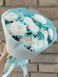 Hrizantema s goluboj gipsofiloj