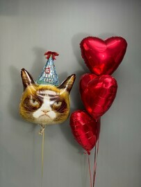 Kombo nabor sharov s serditim kotom i serdtcami na den_ rozhdeniya