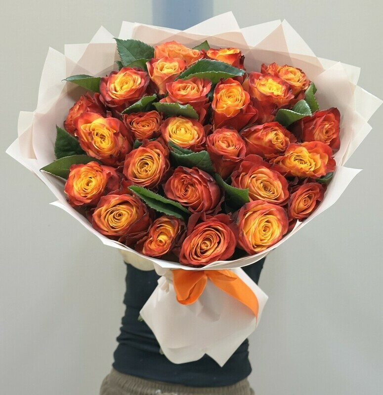 Bouquet "Sunny splash", 25 raznotcvetnih roz