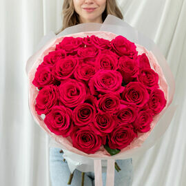 Розы розовые 25шт (60см)