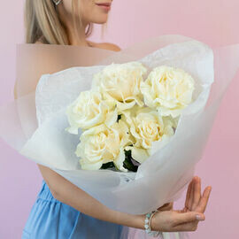 Белые французские розы Мондиаль 5 шт