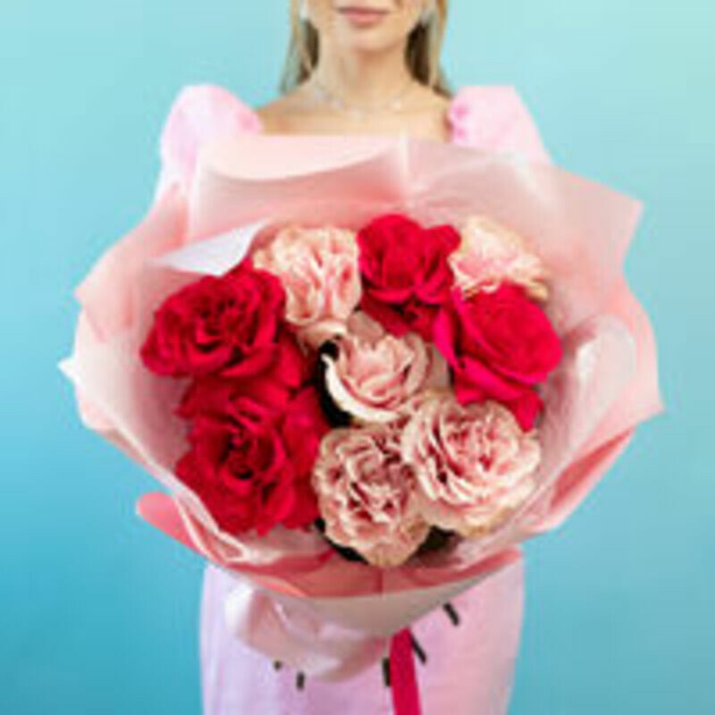 Buket frantcuzskih roz rozovij miks 11 sht, buket frantcuzskih roz rozovij miks 11 sht