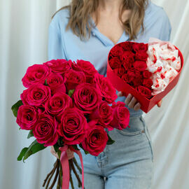 15 розовых роз и сердце с рафаэлло