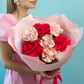 Buket frantcuzskih roz rozovij miks 7 sht