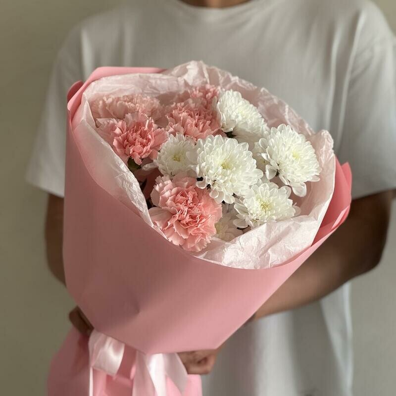 Buket «Platinum Rose» diantus i hrizantema, standart