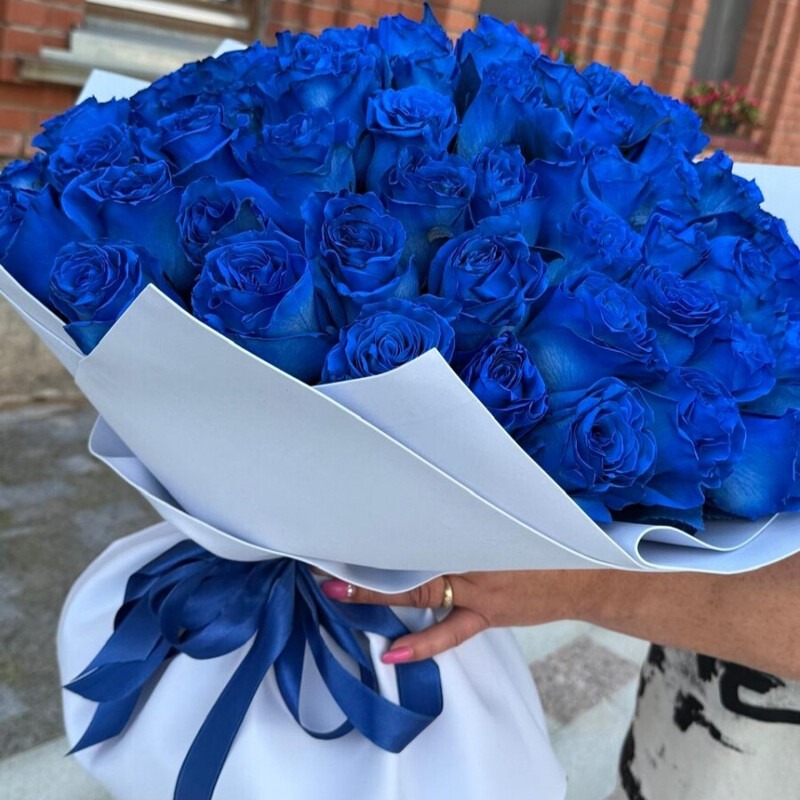 Синие розы 75 штук, премиум