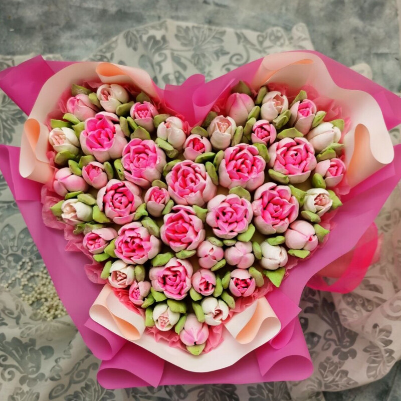 Marshmallow bouquet "Tulip Heart", buket iz zefira "tyul_panovoe serdtce"