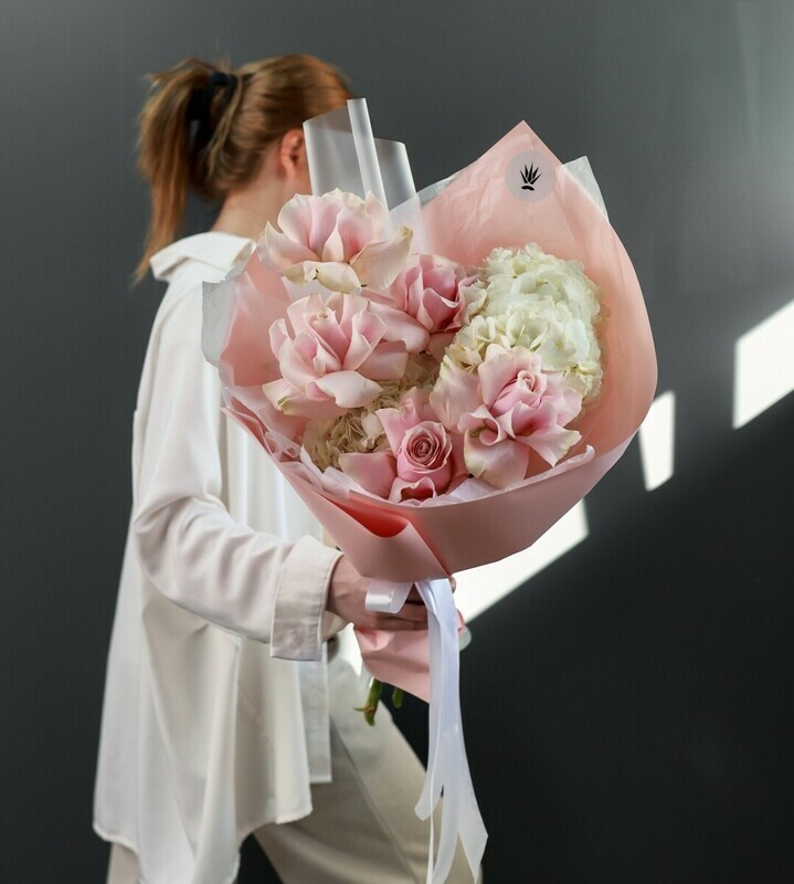 Delicate author's bouquet with roses, standart