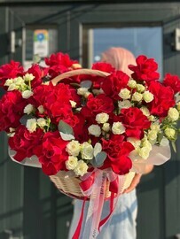 Basket with French and bush roses
