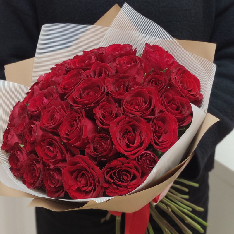Красные кенийские розы 35 шт., standart