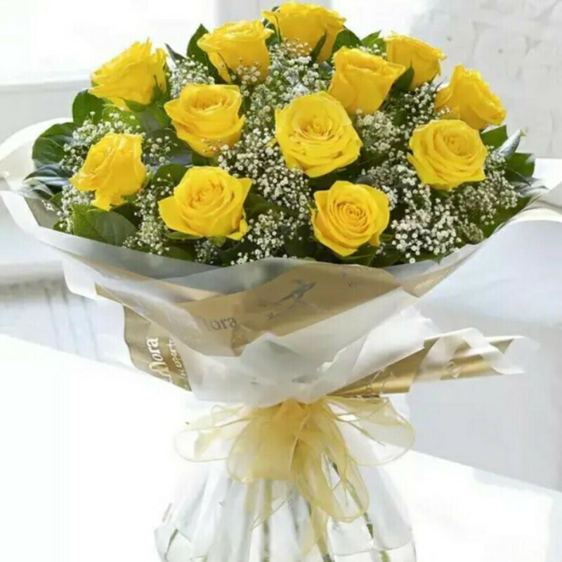 15 солнечных роз с гипсофилой, стандартный