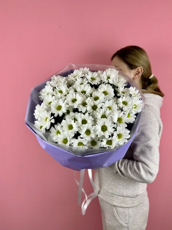 Mono buket iz romashek sirenevaya konfetka 9 vetok, mono buket