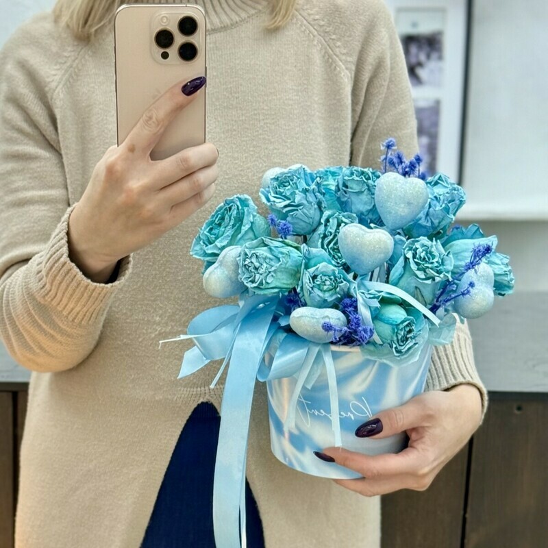 Сухоцветная композиция в голубом оттенке, стандартный