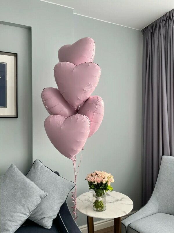 5 фольгированных шаров-сердец, стандартный