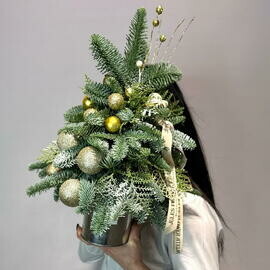 «Zvezdnaya noch_» kompozitciya s el_yu Nobilis i elochnimi igrushkami na Novij god