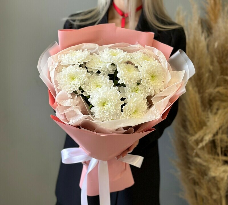 Букет из белых кустовых хризантем, стандартный