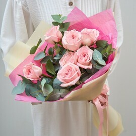 7 Пионовидных Розовых Роз