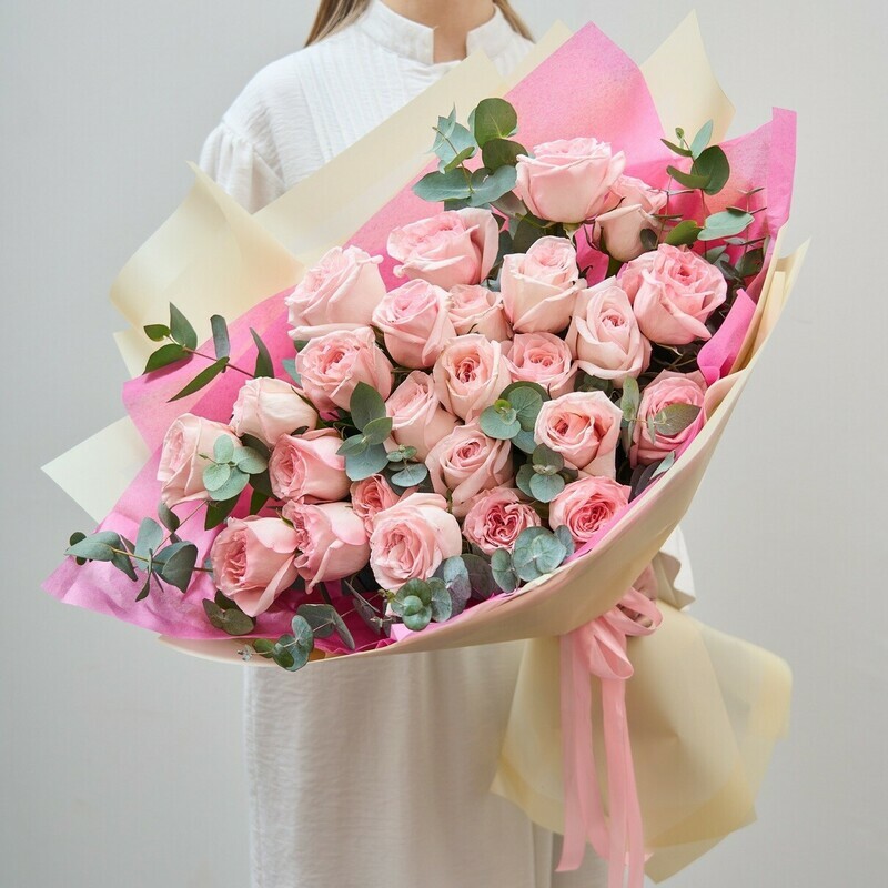 25 Пионовидных Розовых Роз, 25 роз