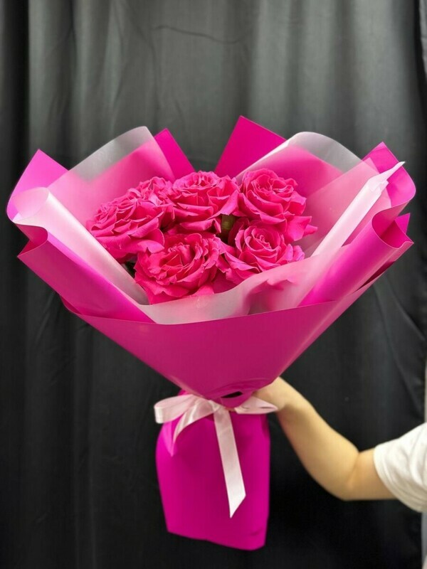 5 розовых роз , стандартный