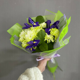 Ирисы и хризантема