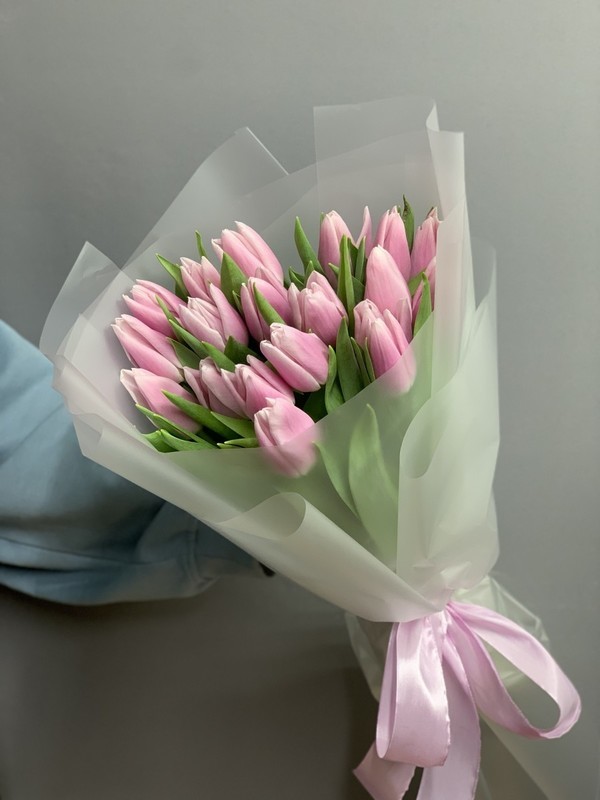 Букет из 15 розовых тюльпанов, букет из 15 розовых тюльпанов