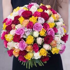 101 Роза по акции короткая цветная свежая