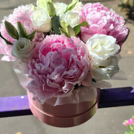 pioni i eustoma v korobochke