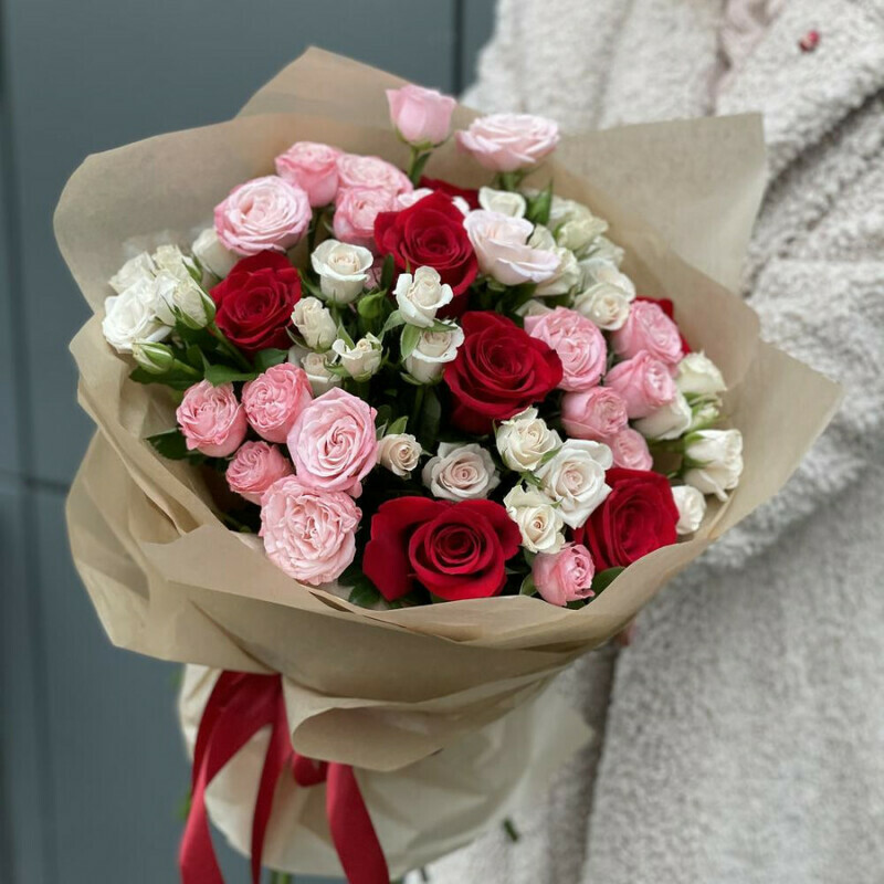 Букет кустовые розы о одноголовые, стандартный