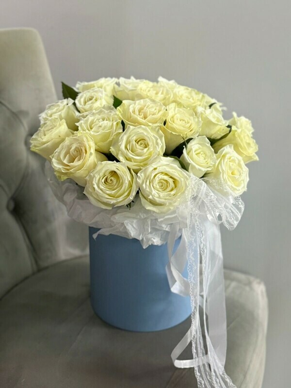 21 белая Роза в коробке, 21 роза в коробке