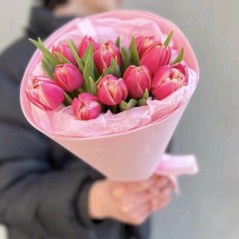 11 розовых тюльпанов, букет из тюльпанов
