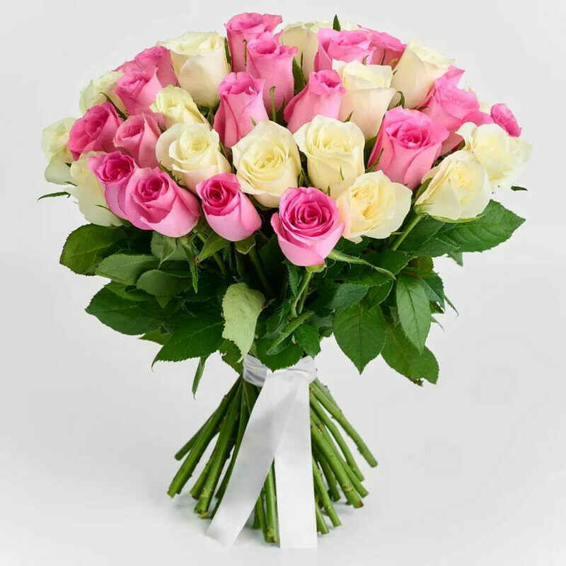 Buket rozovo-belih kenijskih roz, 51 rozovo-belaya kenijskaya roza