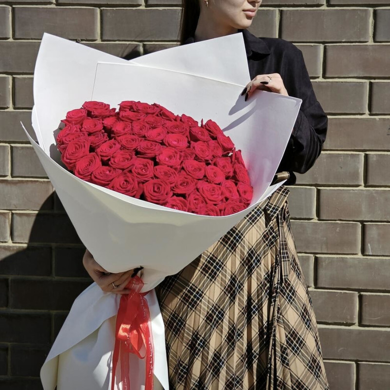51 роза красная роза 90см, стандартный