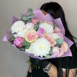 Bush chrysanthemum, peonies, roses, mattiola, dianthus