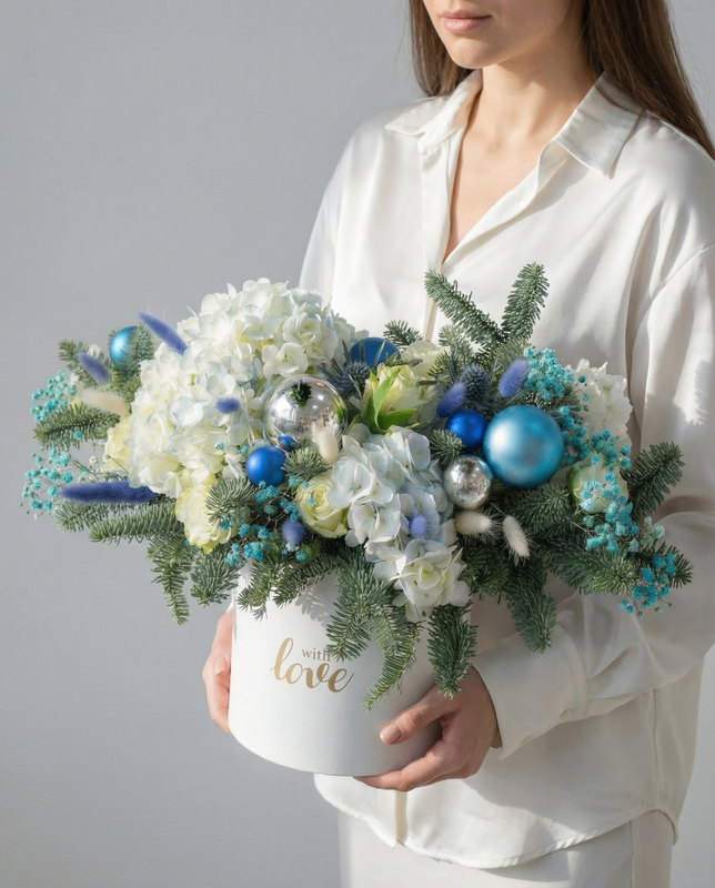 Цветочная композиция с нобилисом «Искрящийся праздник», цветочная композиция с нобилисом «искрящийся праздник»